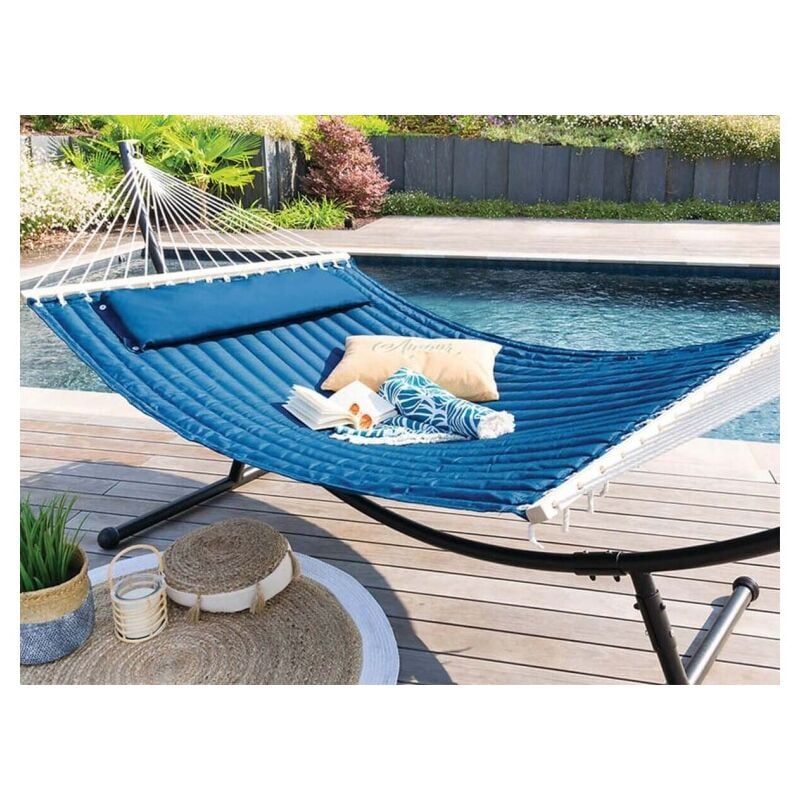 Toile de hamac matelassé bleu indigo Akio avec pied réglable - Hespéride