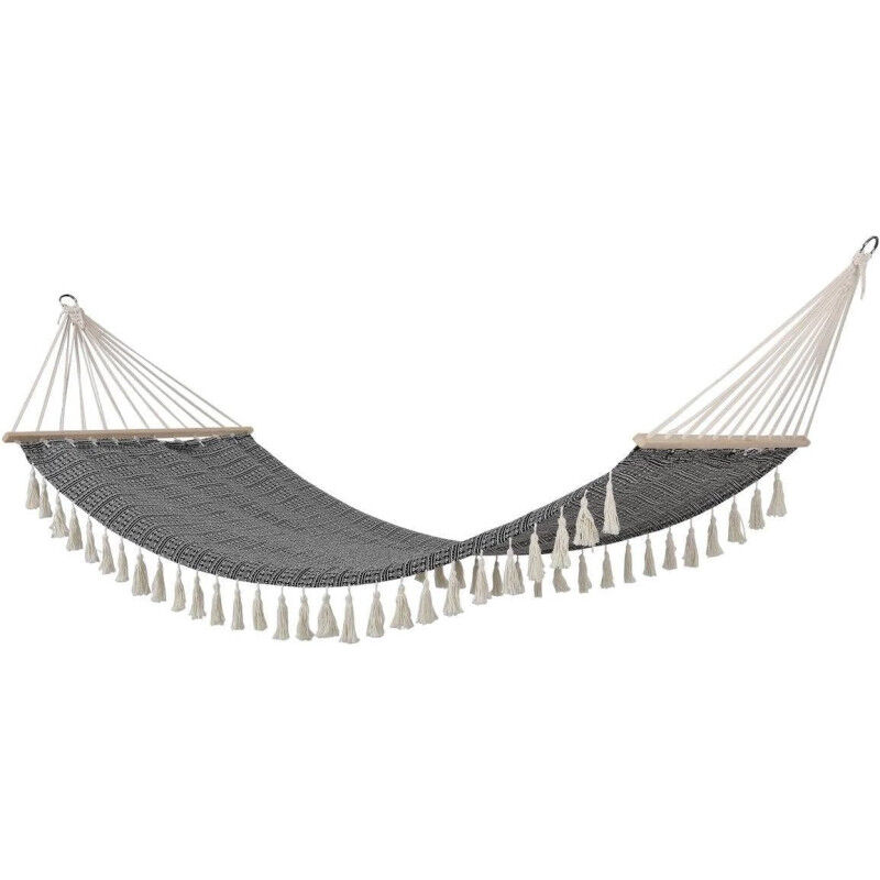 Hamac 'Syssia' à franges et imprimé ethnique - Noir/Blanc - l 307 x l 100 cm - Livraison gratuite