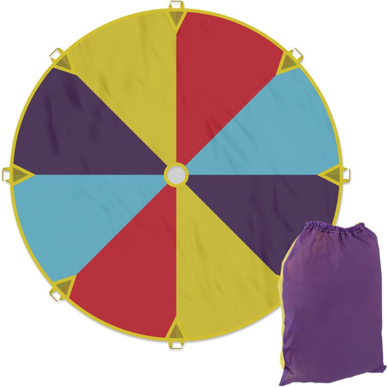 Jeu pour enfants, diamètre : 240 cm, parachute avec 8 poignées, pour l'extérieur, multicolore - Relaxdays