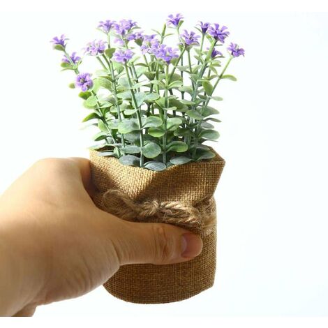 Toile de Jute Sac Petite Milan Simulation Fleur Faux Fleur Simulation Plante en Pot Vert Petits bonsaï créatif décoration de la Maison ornements-violet