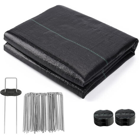 Toile de paillage 1x20m 100g/m² avec 30 agrafes et 30 joints - Résistante aux UV - Empêche la croissance des mauvaises herbes - Bâche géotextile perméable à l'eau