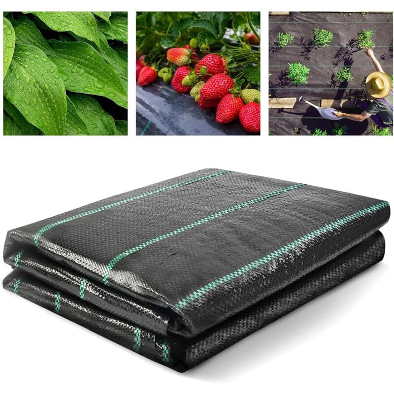 Toile de Paillage 2x10M - Geotextile de Paillage Contre Les Mauvais Herbes en 100g/m² Fibres de Polypropylène Tissées Perméable à l'eau, Résiste