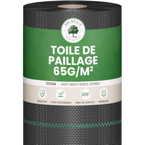 Toile de Paillage 65g/m² - Geotextile Anti Repousse 50M pour Jardin Potager - Bache anti Mauvaises Herbes 65g pour potager