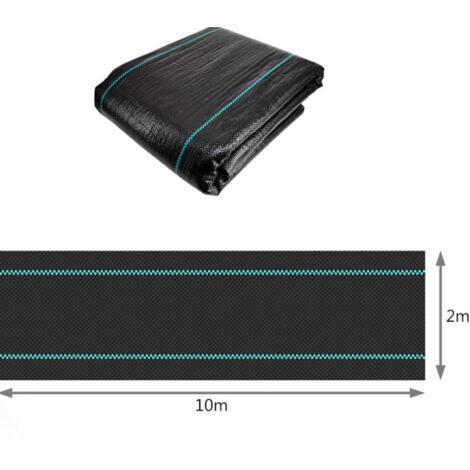 Toile de Paillage Contre Les Mauvais Herbes 10Mx2M en Fibres de Polypropylène Tissées Anti-UV 100g/m2 Résistant Aux Déchirures avec Haute Stabilisation Bâche de Paillage