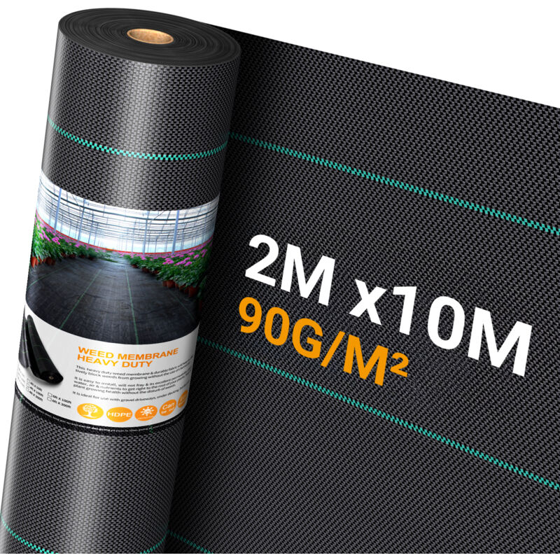 Toile de Paillage Couverture de Sol 2m x 10m 90G/m², Contre Mauvaises Herbes de Jardin, Bâche Perméable Protection uv Haute Densité