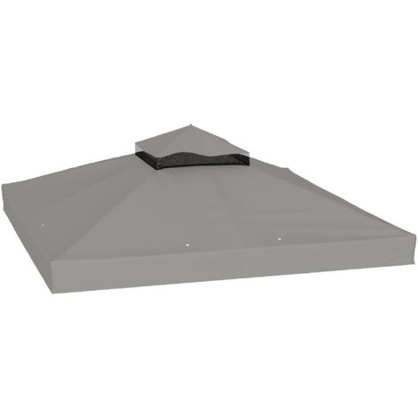 Toile de rechange pour tonnelle 3x3 m, protection solaire UPF30+, gris avec trous d'évacuation, auvent 2 niveaux pour jardin, camping ou terrasse.