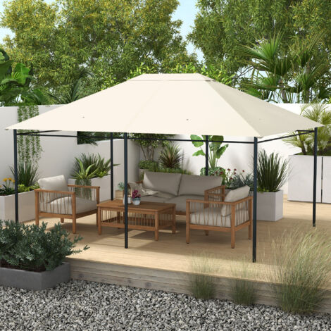 Toile de remplacement pour pavillon tonnelle tissu polyester haute densité 180 g/m² anti-UV 3 x 4 m crème