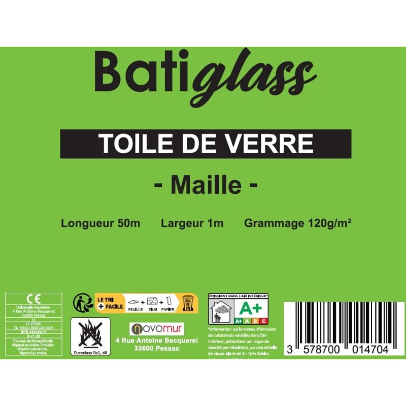 Toile de verre à peindre motif maille 120-140g/m² Batiglass- 50Mx1M Conditionnement: 120 g/m²