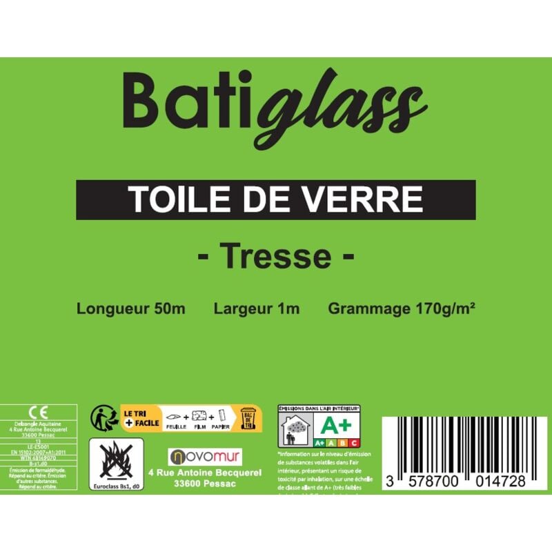 Toile de verre à peindre motif tresse Batiglass 170g/m² - 50Mx1M