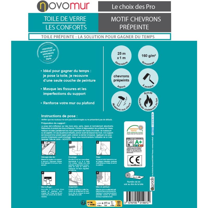 Novomur - Toile de verre prépeinte chevrons 135g/m² 25Mx1M