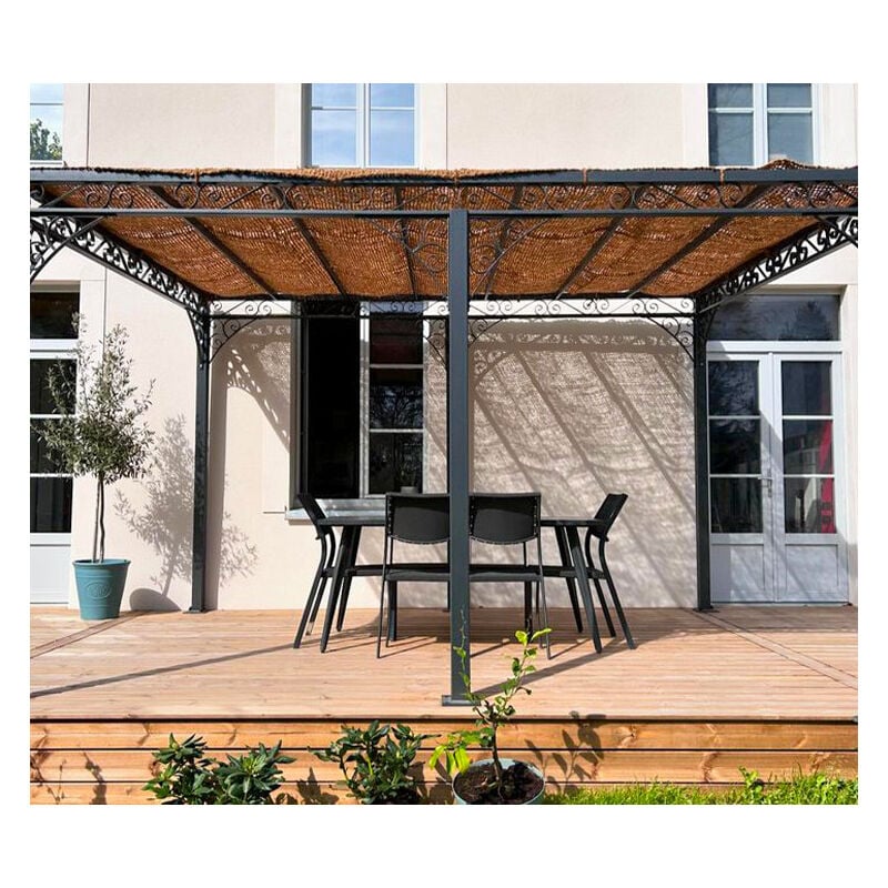 Toile d'ombrage 3 x 4 m en fibre de coco naturelle à poser sur une structure