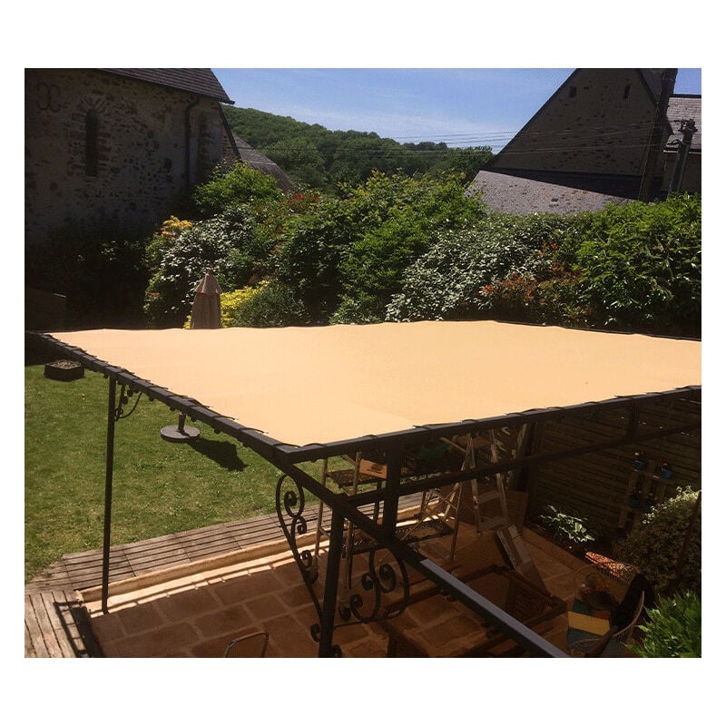 Direct Filet - Toile d'ombrage pergola 4x4m imperméable avec œillets à poser sur une structure Couleur: Beige