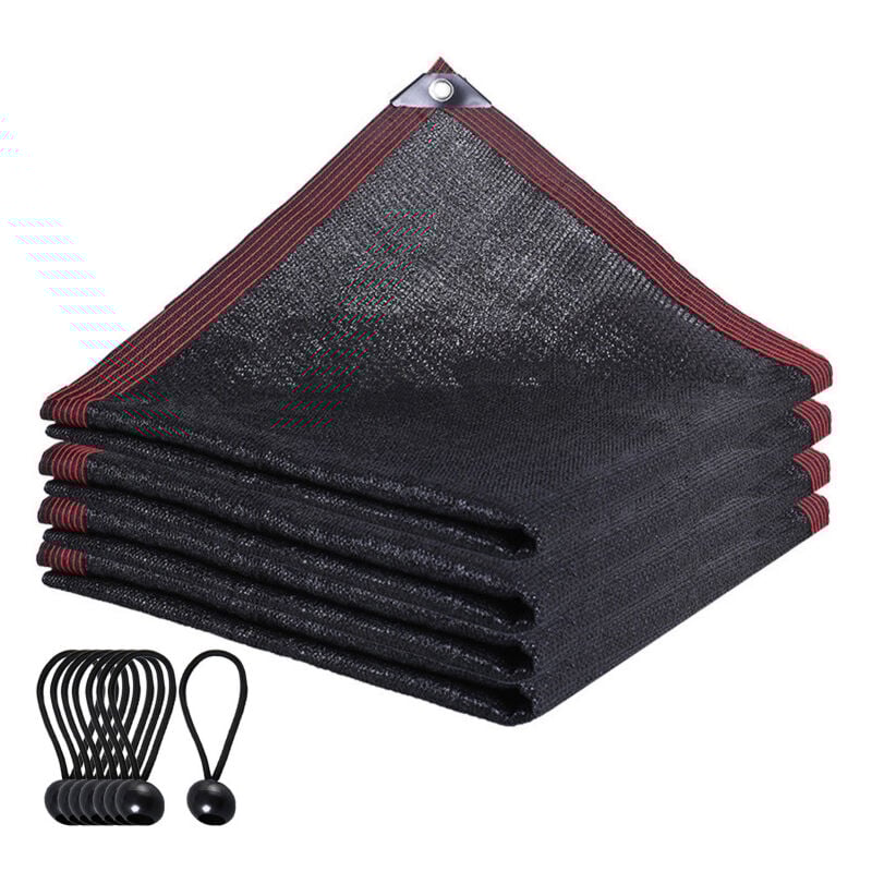 Toile d'ombrage avec attaches élastiques, protection solaire à 90 %, filet anti-UV, 1,8 x 1,8 m, noir, pour tente de jardin, serre, chenil, cour,