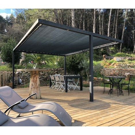 Toile d'ombrage pergola 3x2 m perméable avec œillets à poser sur une structure  Couleur: Anthracite