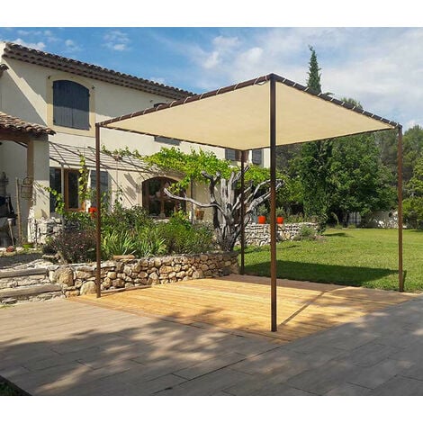 Toile d'ombrage pergola 4x3 m perméable avec œillets à poser sur une structure  Couleur: Crème