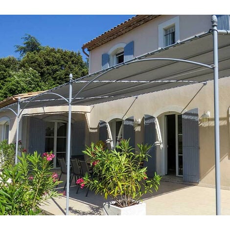 Toile d'ombrage pergola 4x4 m perméable avec œillets à poser sur une structure  Couleur: Gris Métal