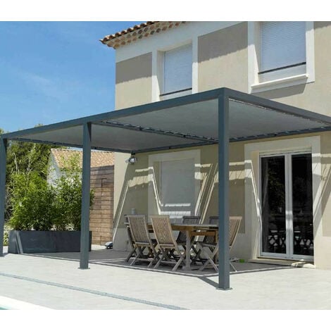 Toile d'ombrage pergola 5x4 m perméable avec œillets à poser sur une structure  Couleur: Gris Métal