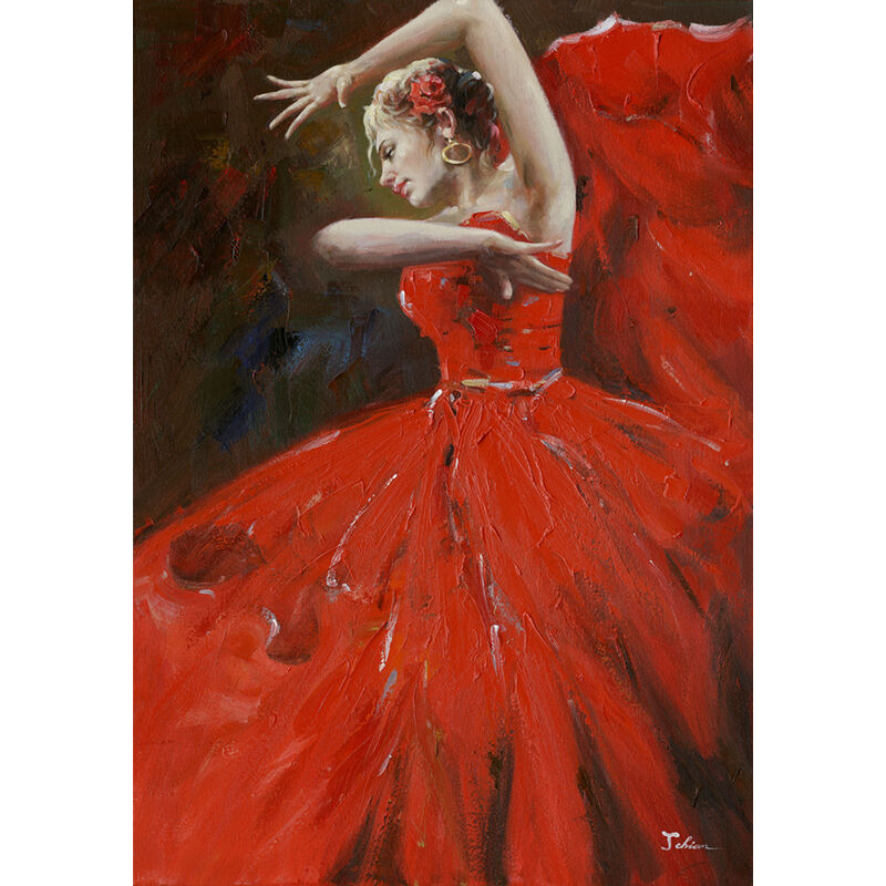 Toile en lin à l'huile, Flamenco, 100x70 cm