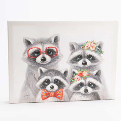 Toile famille raton laveur 40 x 30 cm