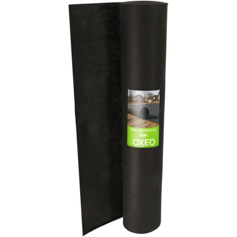 Toile géotextile longueur 30Mx1M noir - Densité 150 g/m² - Indéchirable - Anti-Mauvaises Herbes - Paillage, systèmes de Drainage