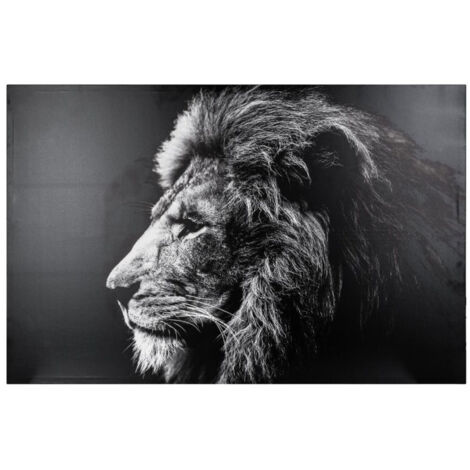 Toile Imprimée "Lion" 78x118cm Noir & Blanc