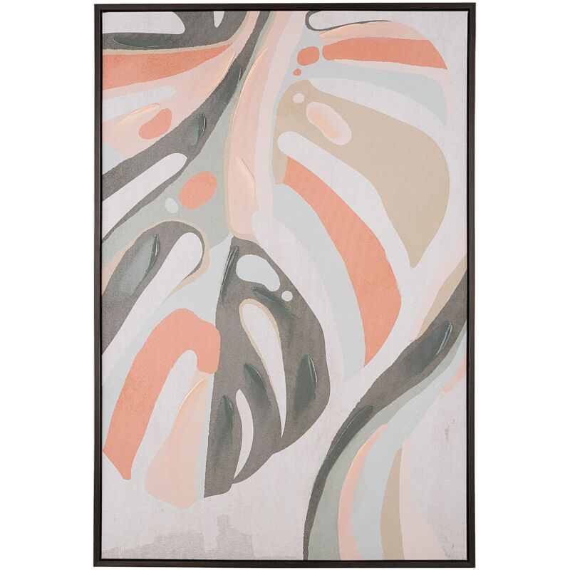 Beliani - Tableau Art Contemporain Toile Imprimée Multicolore Motif Feuille avec Cadre Assorti 63 x 93 cm pour Salon ou Chambre Moderne et Boho