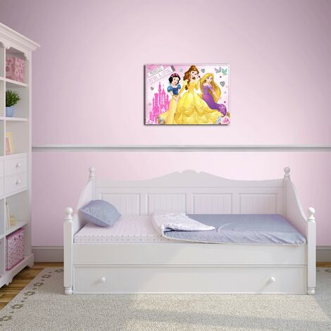Toile imprimée Paillettes Princesses Disney 70 x 50cm Jaune, Rose - Multicolore