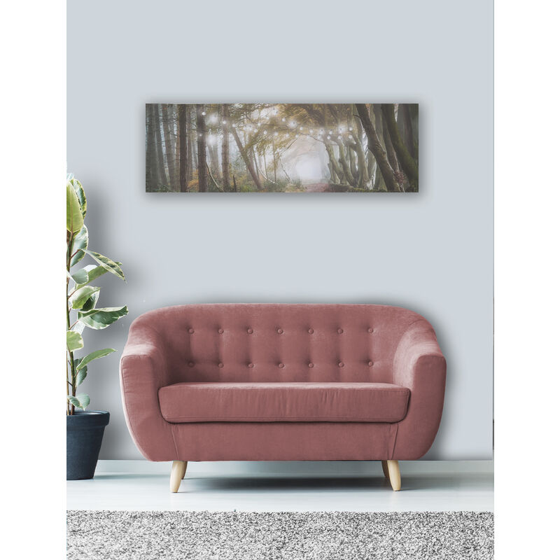 Toile à led Balade en forêt 30 x 90cm Gris, blanc, vert