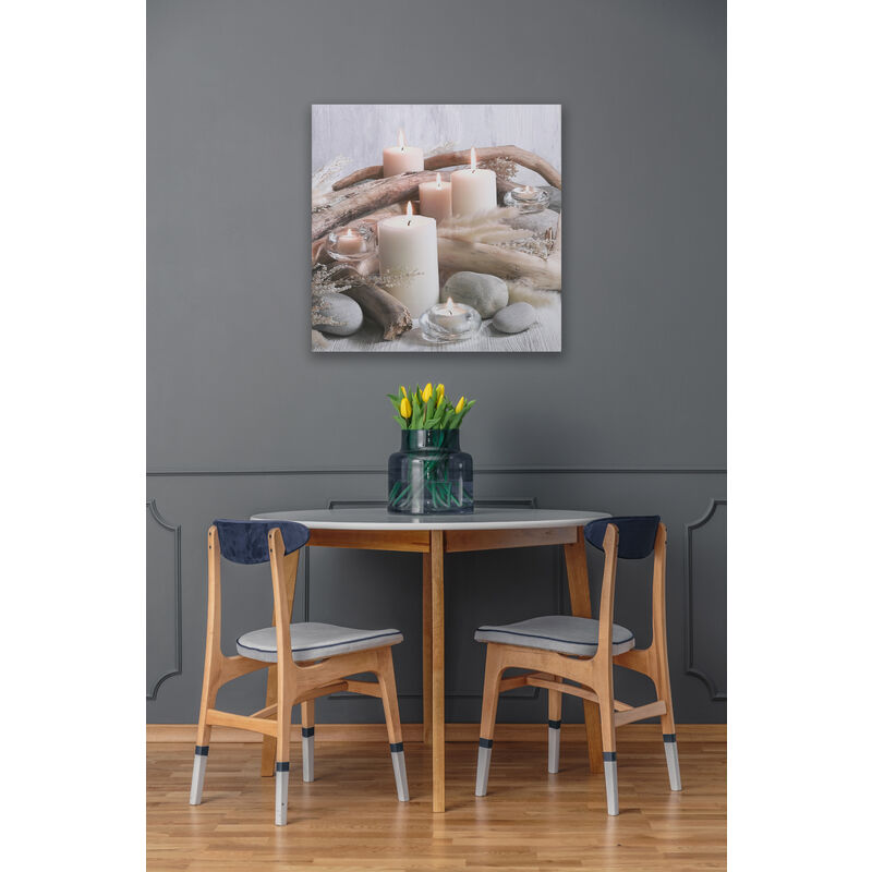 Toile à led Bougies de bord de mer 60 x 60cm Gris, beige