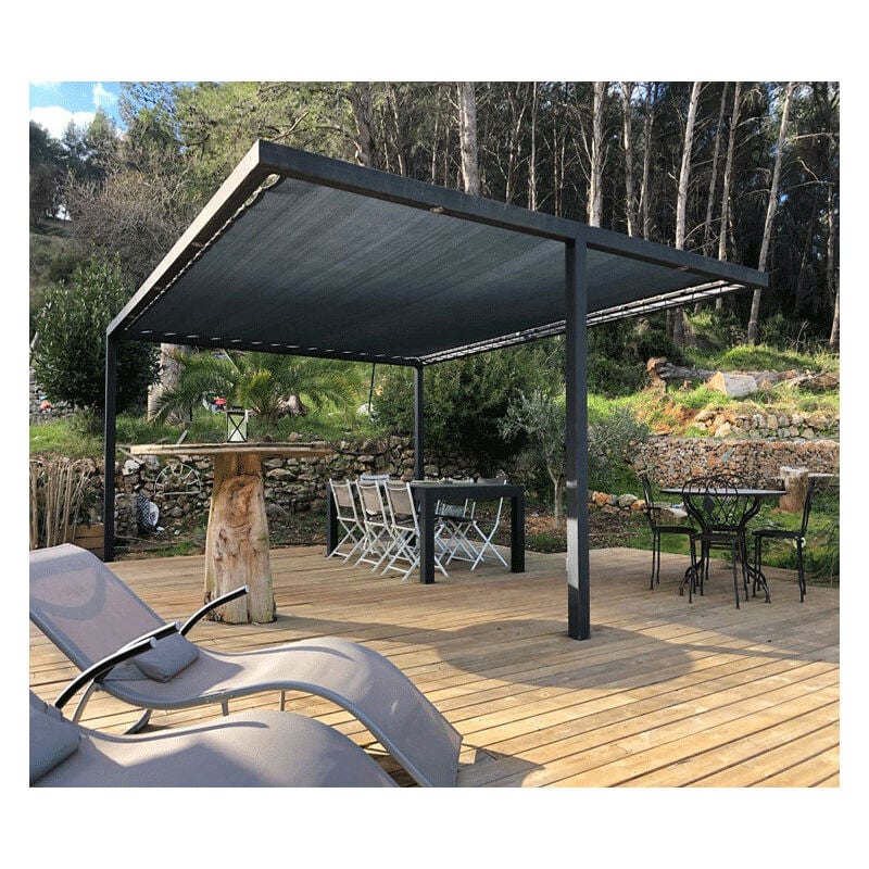 Toile d'ombrage pergola 3x2 m perméable avec œillets à poser sur une structure Couleur: Anthracite