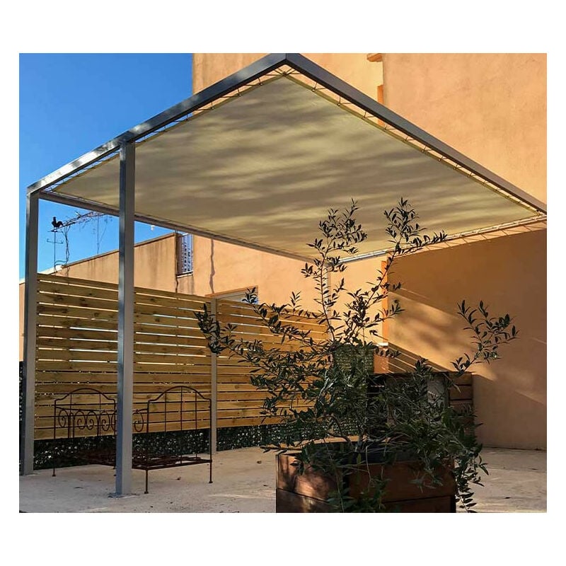 Direct Filet - Toile d'ombrage pergola 4x4 m perméable avec œillets à poser sur une structure Couleur: Crème