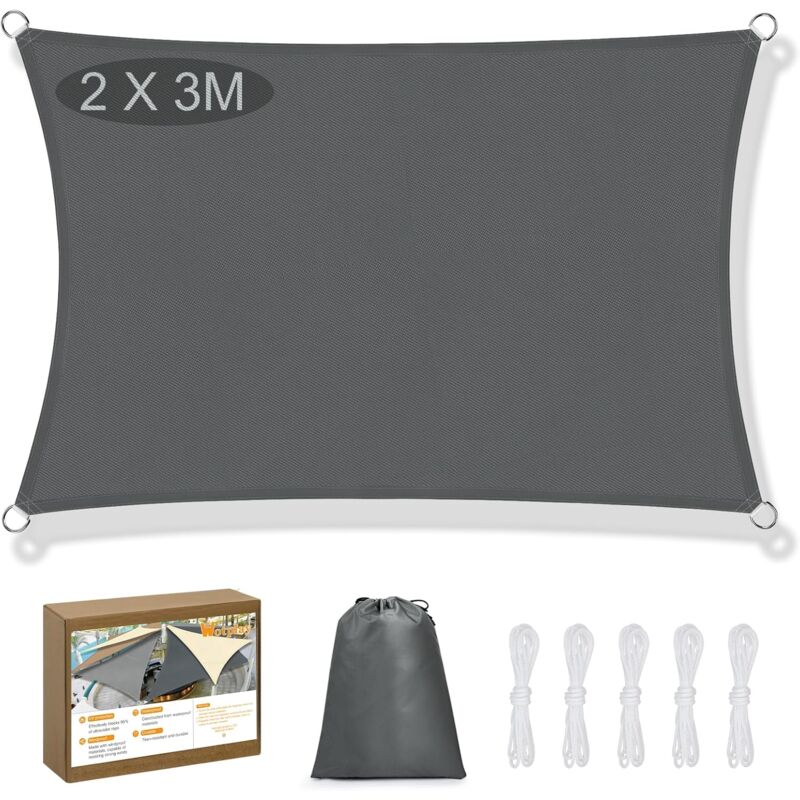 Toile Ombrage Exterieur 2x3m avec œillets, Voile D'ombrage Rectangulaire, Protection UV 95%, Convient pour Cour, Terrasse, Jardin, Piscine, Camping