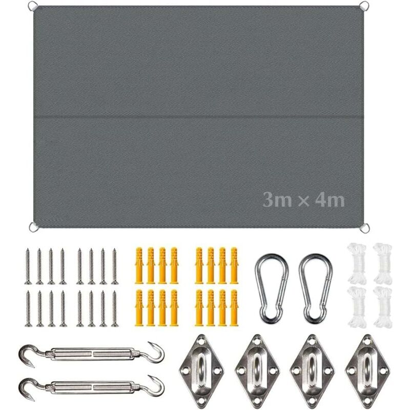 Toile Ombrage Imperméable 3 x 4 m,Voile Ombrage Rectangulaire avec Fixation Toile Ombrage,Offre Une Protection Contre Les UV,pour Patio Être