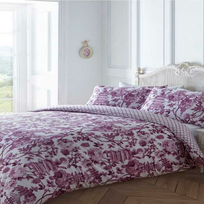Bedmaker - Toile Oriental Single Duvet Quilt Cover & 1 Pillowcase Bedding Bed Set Floral Pink