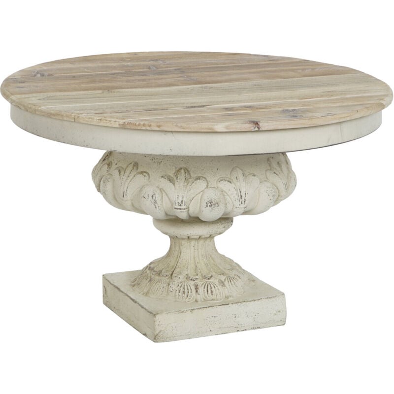 Table Café Sapin Mdf 80X80X50 Vieilli Blanc