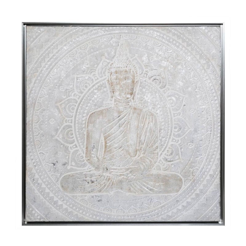 Toile Peinte Carrée 'Bouddha' 78x78cm Argent