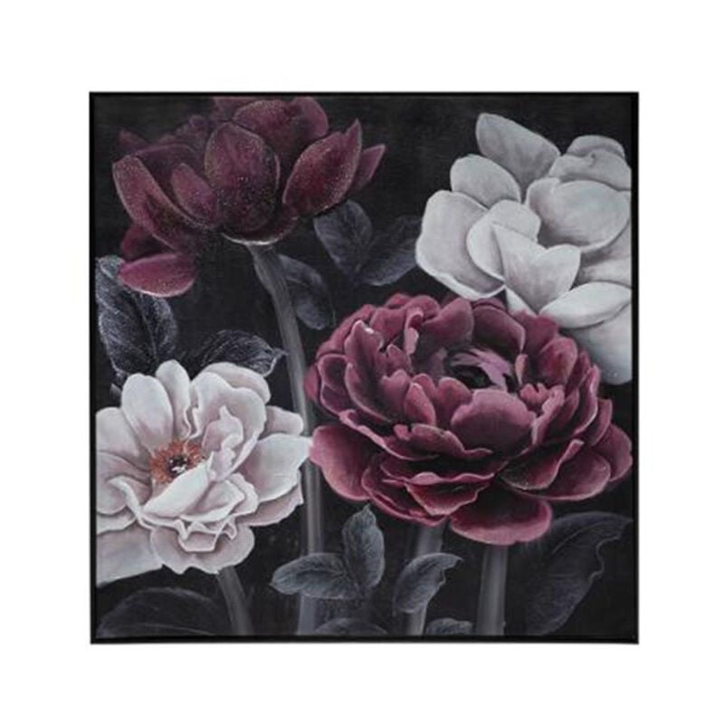 Toile Peinte Déco 'Cadre Fleur' 58x58cm Noir