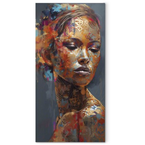 Toile Portrait Féminin Stylisé aux Couleurs Chaudes - 40 x 80 cm