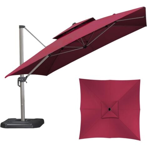 Toile remplacement parasol romain 3x3m bordeaux polyester anti-UV jardin