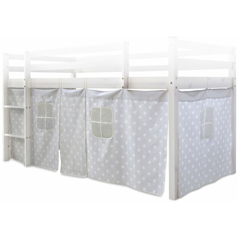 Toile rideau pour lit mezzanine ou surélevé en coton gris avec étoiles APE06056