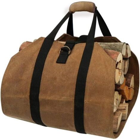 Toile Sac à Bûche Cheminée, Grande Capacité Imperméable Sac de Transport pour Bois de Chauffage avec anti-dérapantes Solide poignées Sac de transport de bûches pour Poêles à Bois,Kaki,98x41cm