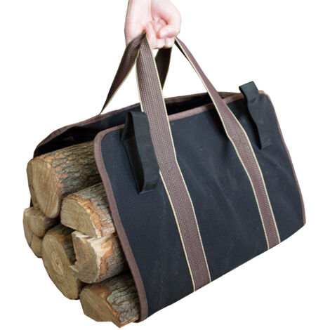 Toile Sac à Bûche Cheminée Sac de Rangement pour le Bois de Chauffage Grande Capacité Porte-bûches De Plein Air Porte-bûches en Bois Ciré (36x16CM)