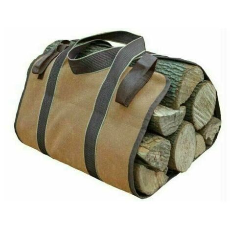 Toile Sac à Bûche Cheminée Sac de Rangement pour le Bois de Chauffage Grande Capacité Porte-bûches De Plein Air Porte-bûches en Bois Ciré avec Poignées Solide (36x16CM)