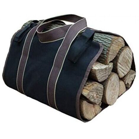 Toile Sac �� Bche Chemin��e Sac de Rangement pour le Bois de Chauffage Grande Capacit�� Porte-bches De Plein Air Porte-bches en Bois Cir�� avec Poign��es Solide (le noir)