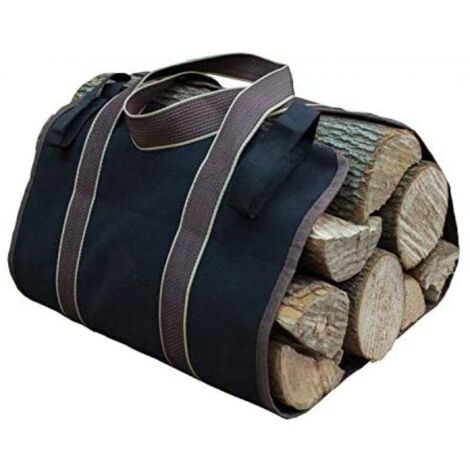 Toile Sac �� Bche Chemin��e Sac de Rangement pour le Bois de Chauffage Grande Capacit�� Porte-bches De Plein Air Porte-bches en Bois Cir�� avec Poign��es Solide (le noir)