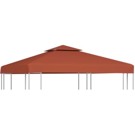 Toile supérieure double de belvédère  Toile de rechange pour tonnelle tente pavillon 310 g/m² 3x3 m Terre cuite 69439