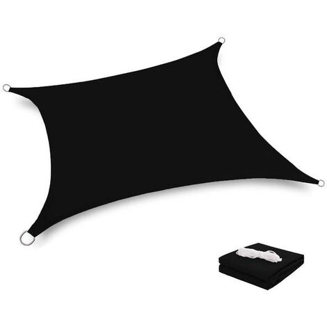 Toile Tendue Terrasse 2x2M Voile d'ombrage anti-UV Protection des rayons UV Tissu imperméable Résidérant Aux Intempéries Pour Terrasses Parcs Piscines, Noir