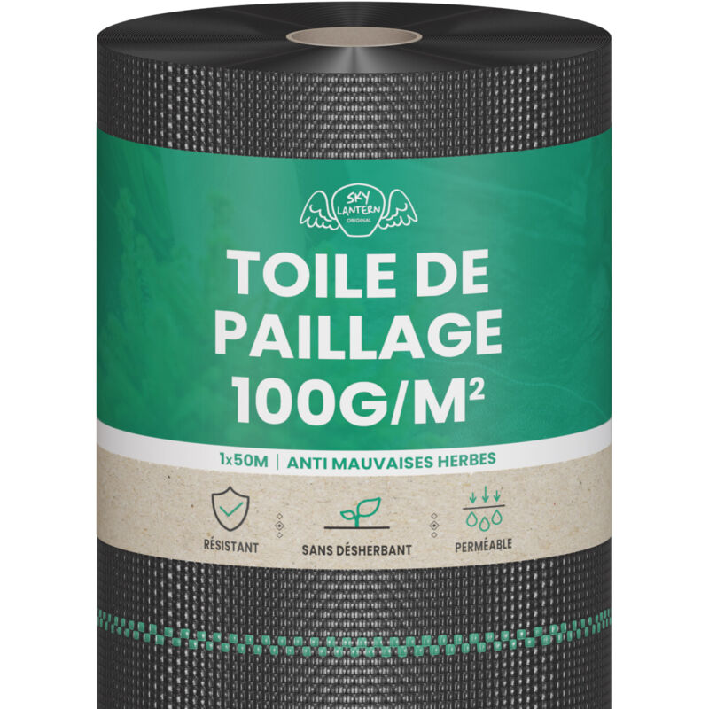 Sky Lantern - Toile de Paillage 80g/m² - Geotextile Anti Repousse 50M pour Jardin Potager - Bache anti Mauvaises Herbes 80g pour potager - Noir