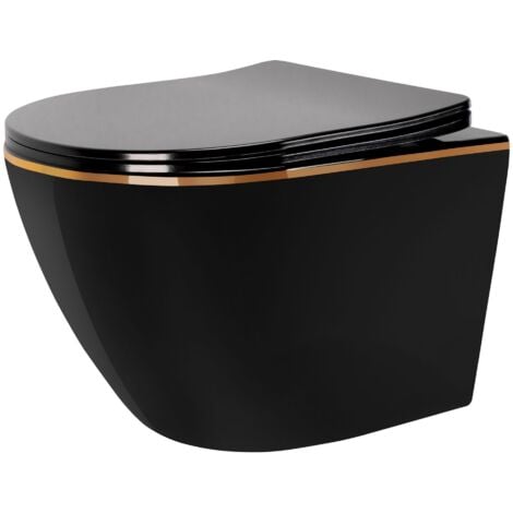 Toilet bowl REA Carlo Mini Rimless Duroplast Flat Black Gold Edge