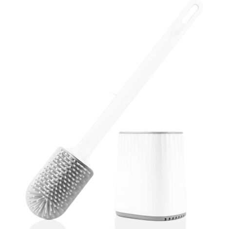 Toilet Brush, Silicone Toilet Brush with 3-in-1 Multifunctional Brush Head and Quick-Drying Holder, Wall-Mounted Toilet Brush for Bathroom (White)